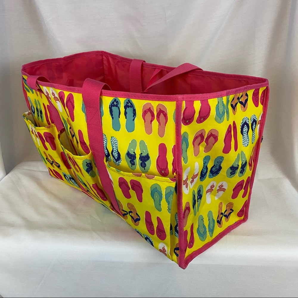 Yellow/Pink Extra Large Beach Utility Bag w/Flip Flop Pattern